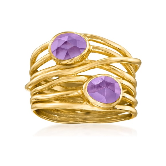 18k Precious Gemstone Amethyst Ruby Wire Wrap Ring - Picture 4 of 7